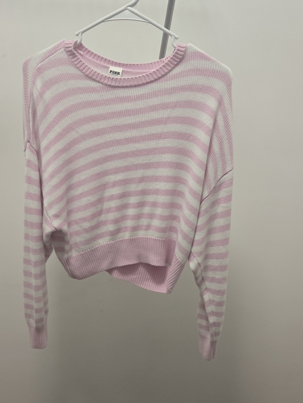 PINK Victoria's Secret Pink & White Striped Crewneck Sweater